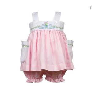 Proper peony pink bloomer set with embroidered details